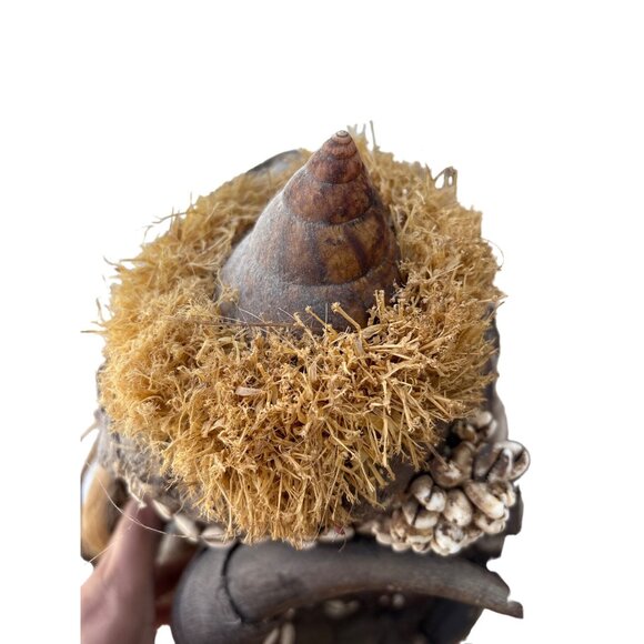 African Tribal Mask With Cowrie Shells Handcrafted Wooden Wall Decor - Picture 13 of 16